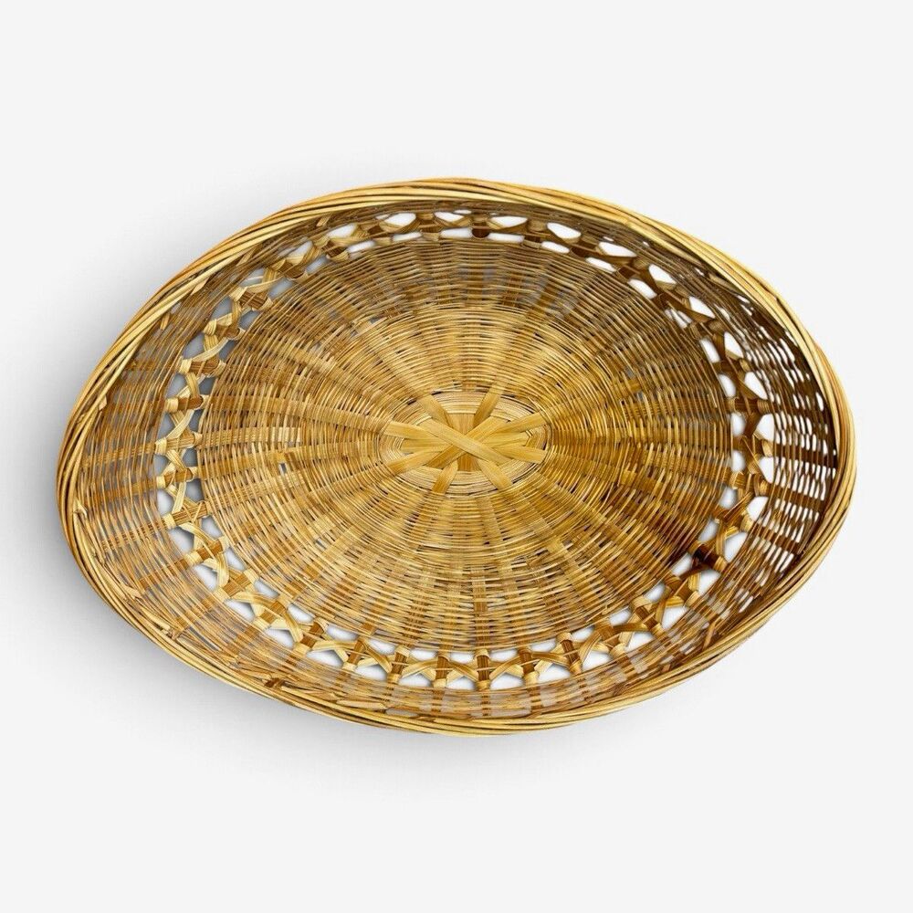 Boho Vintage Wicker Oval Basket Natural Bamboo Decorative Bread Fruit Bowl 10